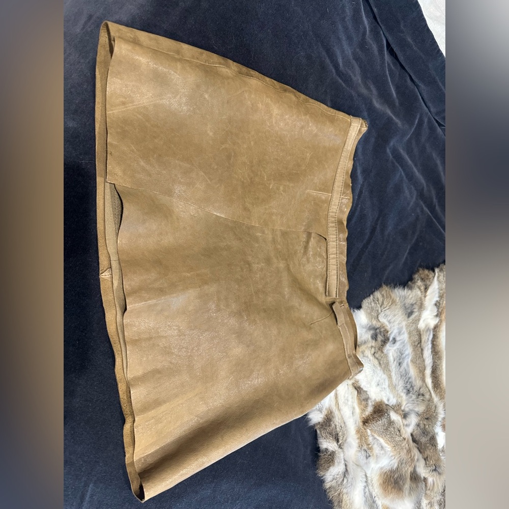 Helmut Lang lamb skin leather mini skirt.
